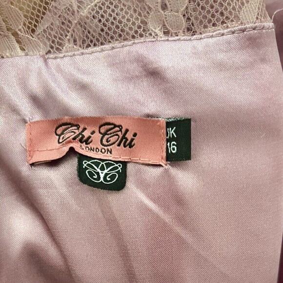 Chi Chi London Pink Floral Lace Tulle Midi High-Low Dress US Size 12 Wedding - Picture 5 of 6